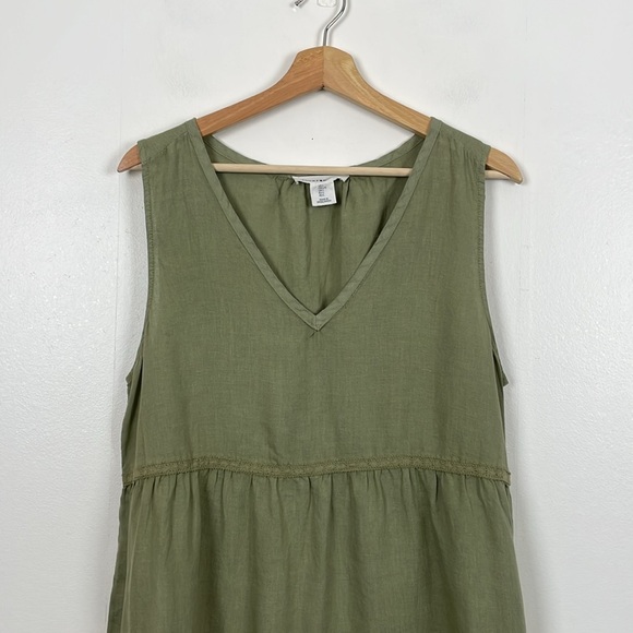 Lucky Brand Linen Sleeveless Pullover Tiered Lace V Neck Sage Green Womens L - Picture 3 of 9